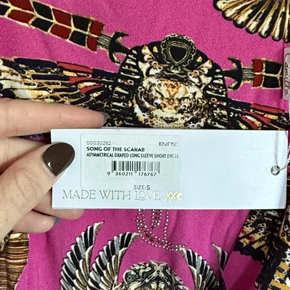 New NWT Camilla Asymmetrical Draped Long Sleeve Short Dress - Song Of The Scarab - Picture 8 of 10